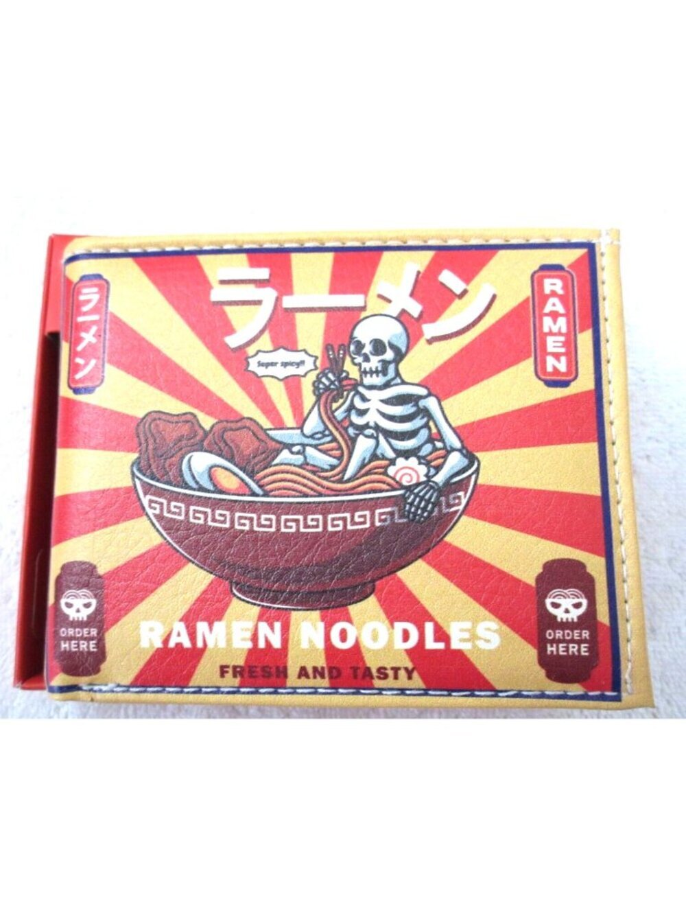 Anime Ramen Noodles Skeleton Fresh and Tasty Print Bi-Fold Vegan Leather Wallet - Picture 5 of 5